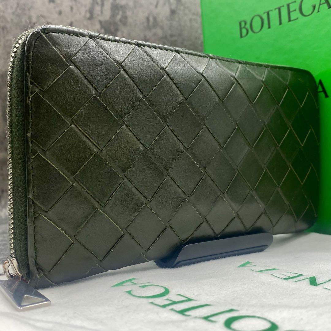 RFID搭載 現行 ボッテガヴェネタ BOTTEGAVENETA 長財布 カーキ Bottega Veneta＊ZIP AROUND WALLET ジップウォレット＊送料込