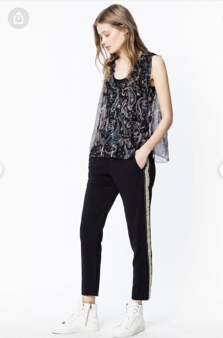 送料込!ZADIG&VOLTAIRE サイドラインロゴスラックスパンツ