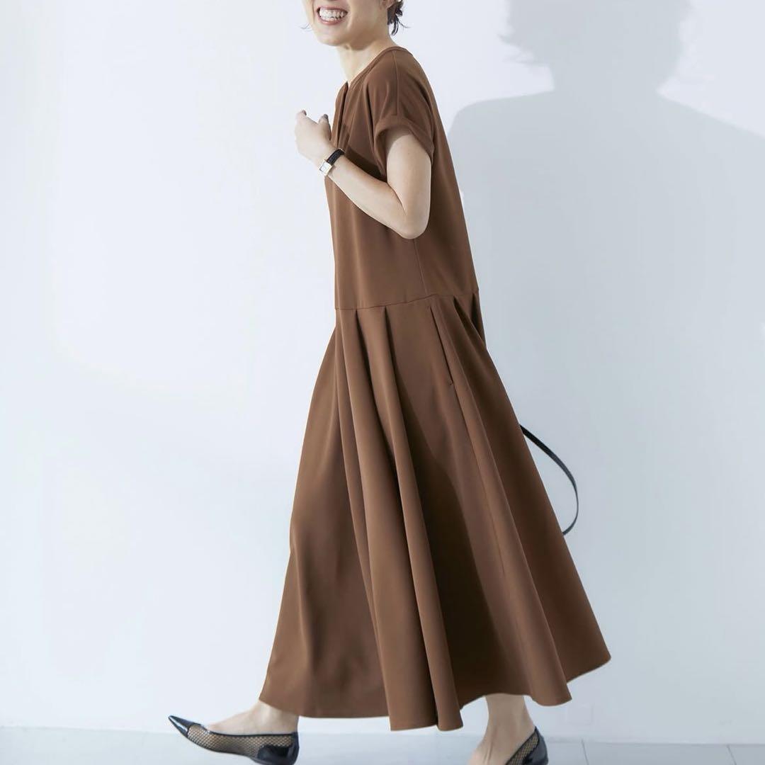 極美品✨season style lab ジャージーフレアワンピース　ブラウンワンピース