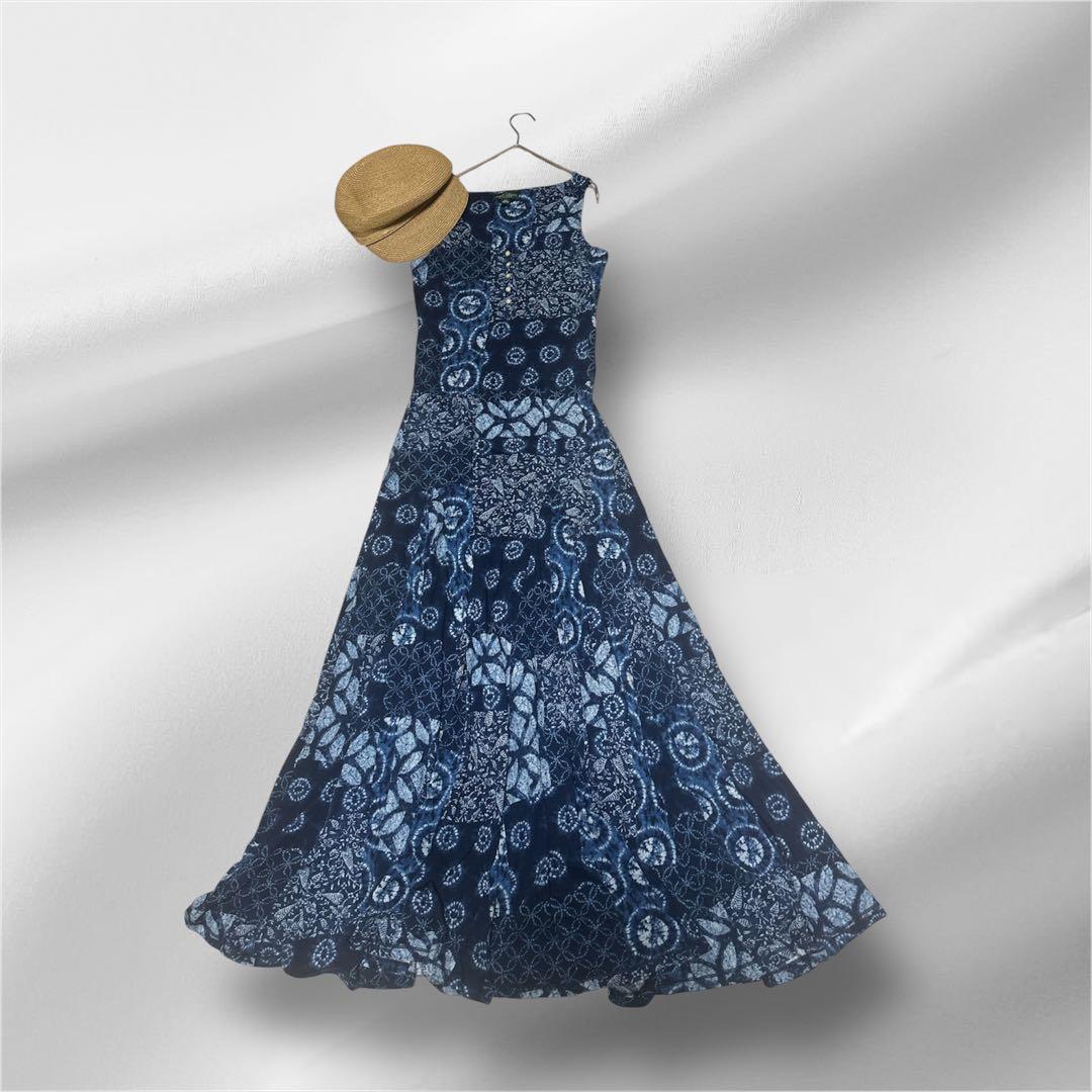 RALPH LAUREN インディゴ　ロングマキシ丈ギャザーワンピース