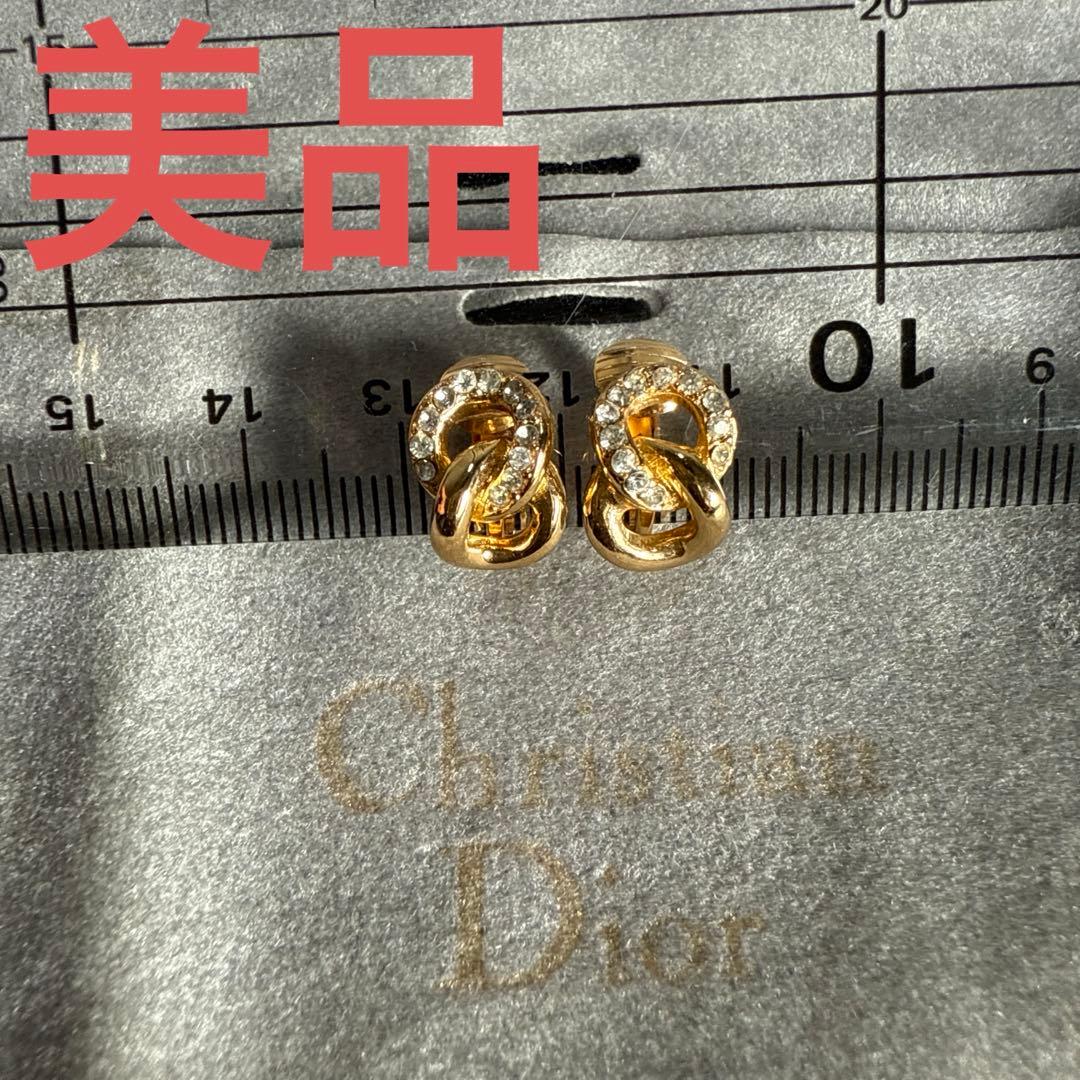 Christian Dior ラインストーン付きリボンモチーフイヤリング