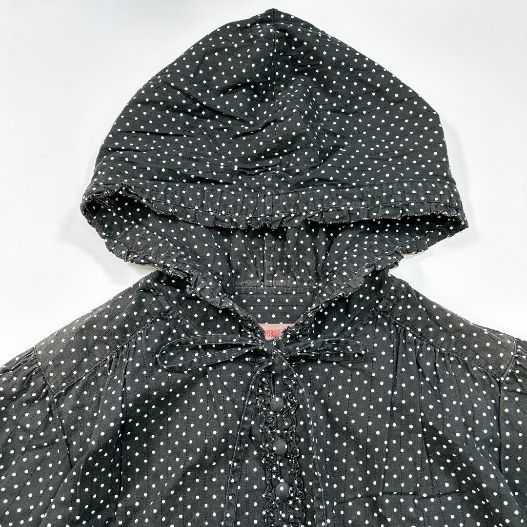 【極美品/23SS】ピンクハウス　ブラウス　インナー付き　ピコフリル　ドット　黒 PINK HOUSE フード付 チュニック ドット ブラウス ピコフリル 黒