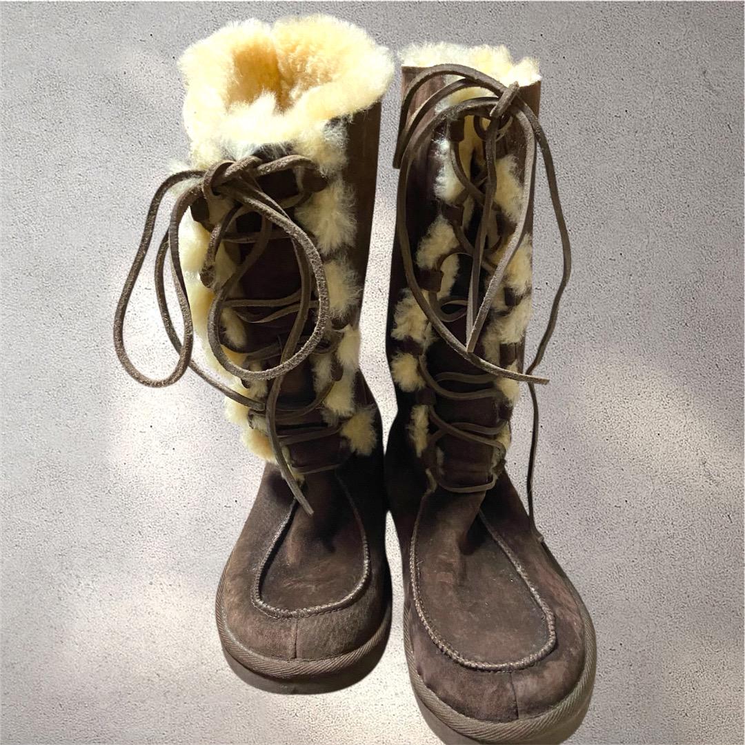 UGG ブラウン ファー付き ムートンブーツ ロング アグ もこもこ スエード