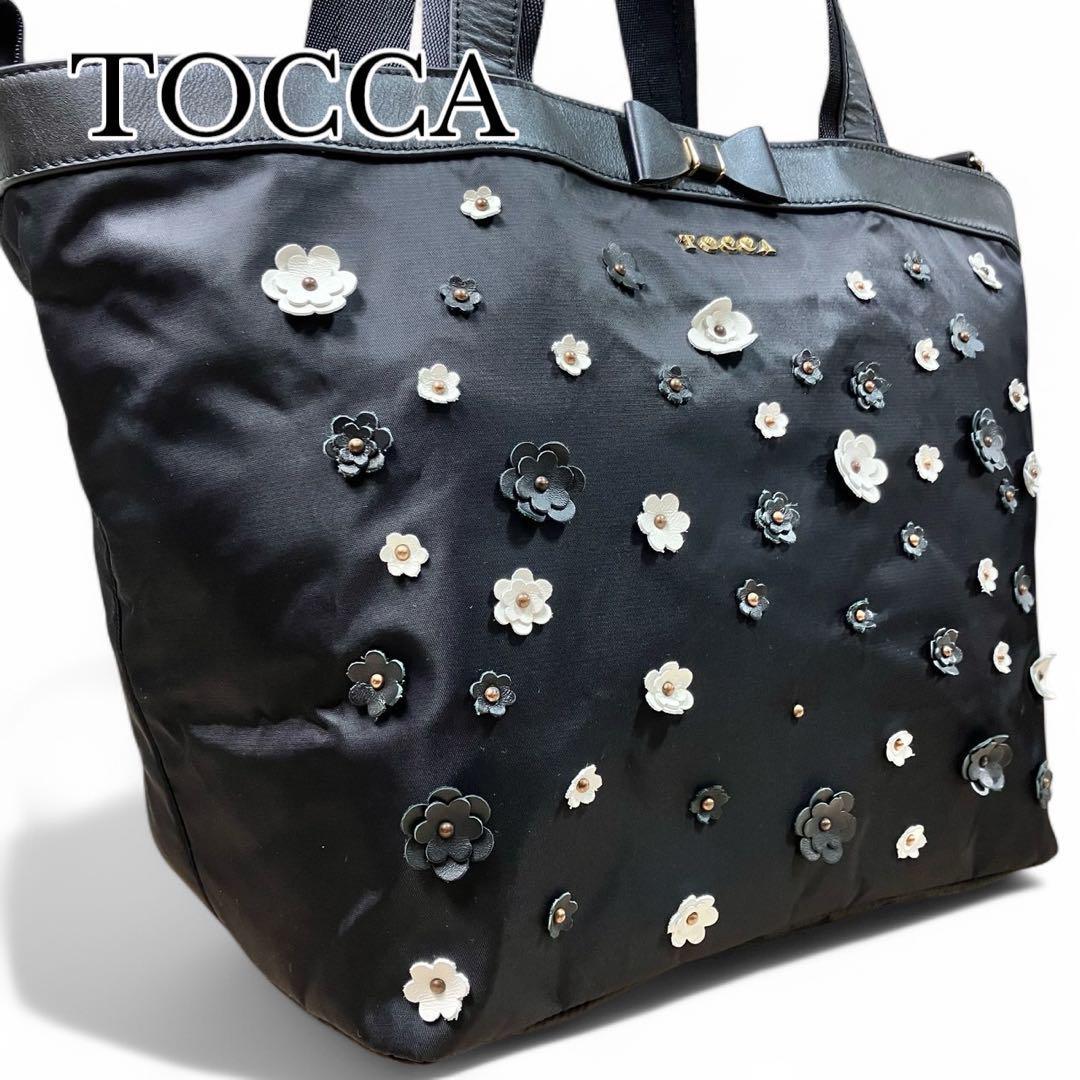 TOCCA トッカ　トートバッグ 肩掛け　レザー ナイロン　花柄　リボン　大容量