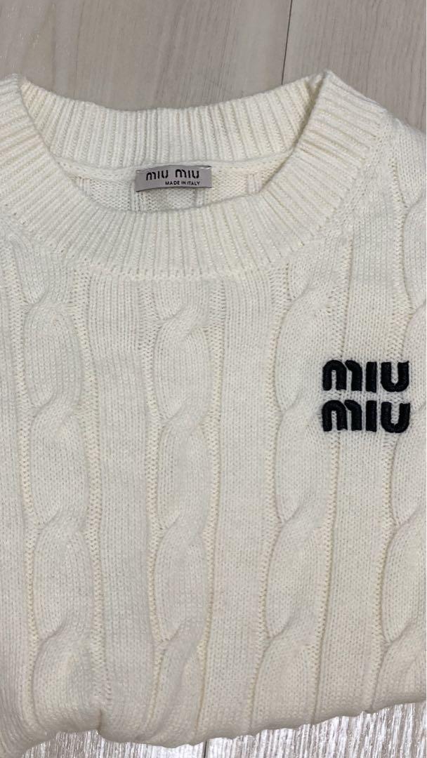新品　美品　miu miu 風ケーブル編み　ニットセーター　オフホワイト　38