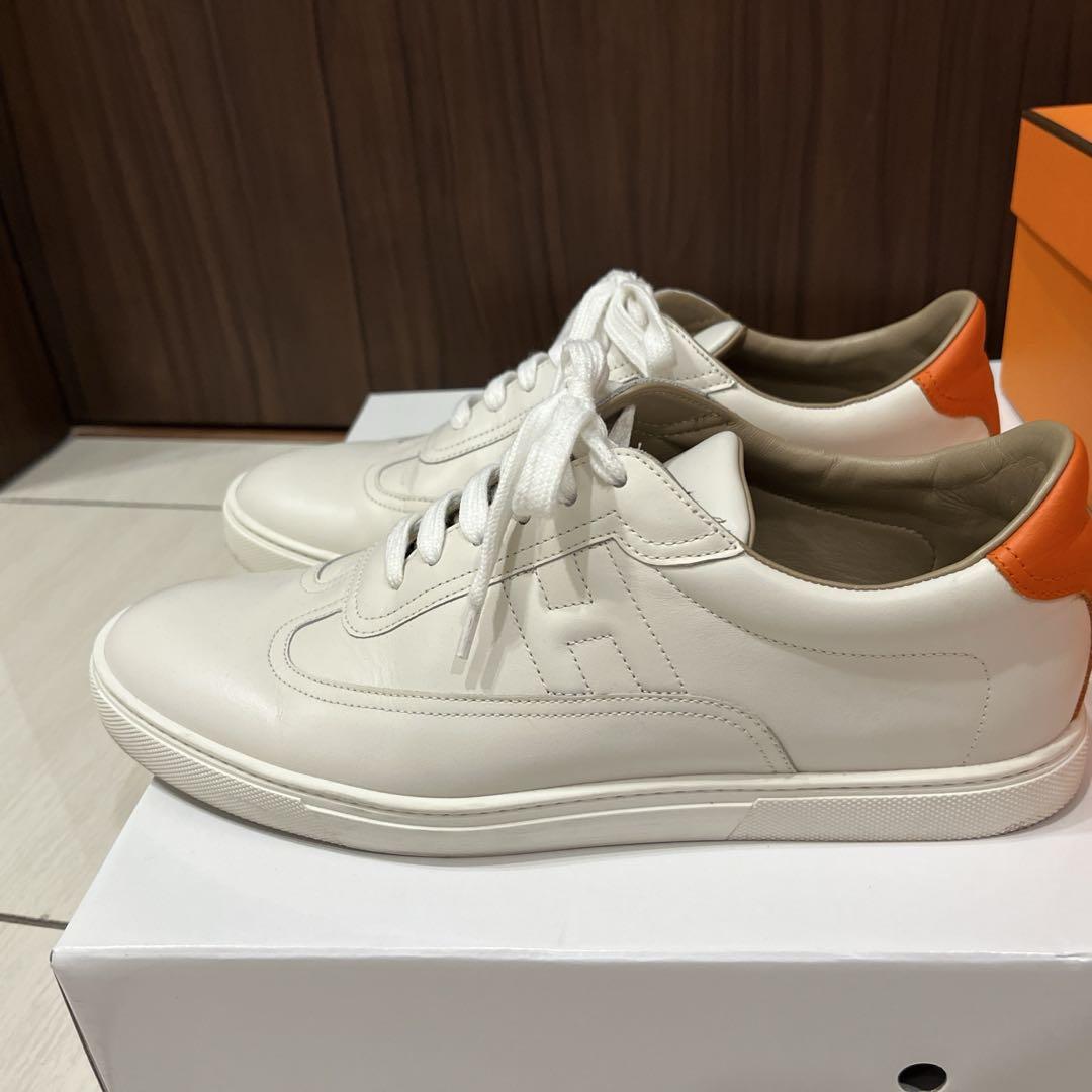 【美品】HERMES 本革 スニーカー エルメス 36 24cm リアルレザー HERMES エルメス スニーカー レザー ベージュ ブラック 37（約