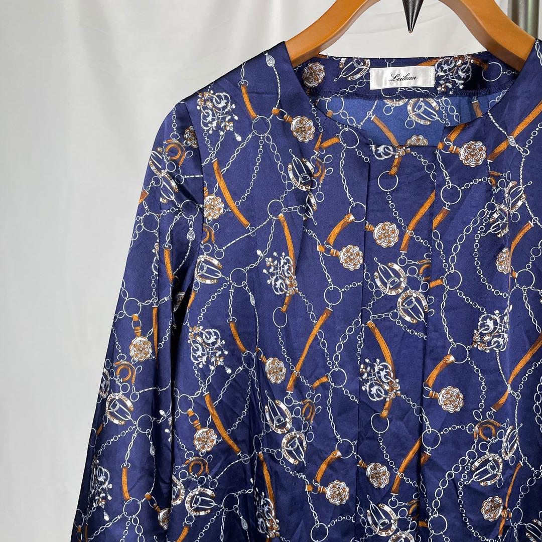 美品 Leilian レリアン ネイビー チュニック  11号　L  スカーフ柄
