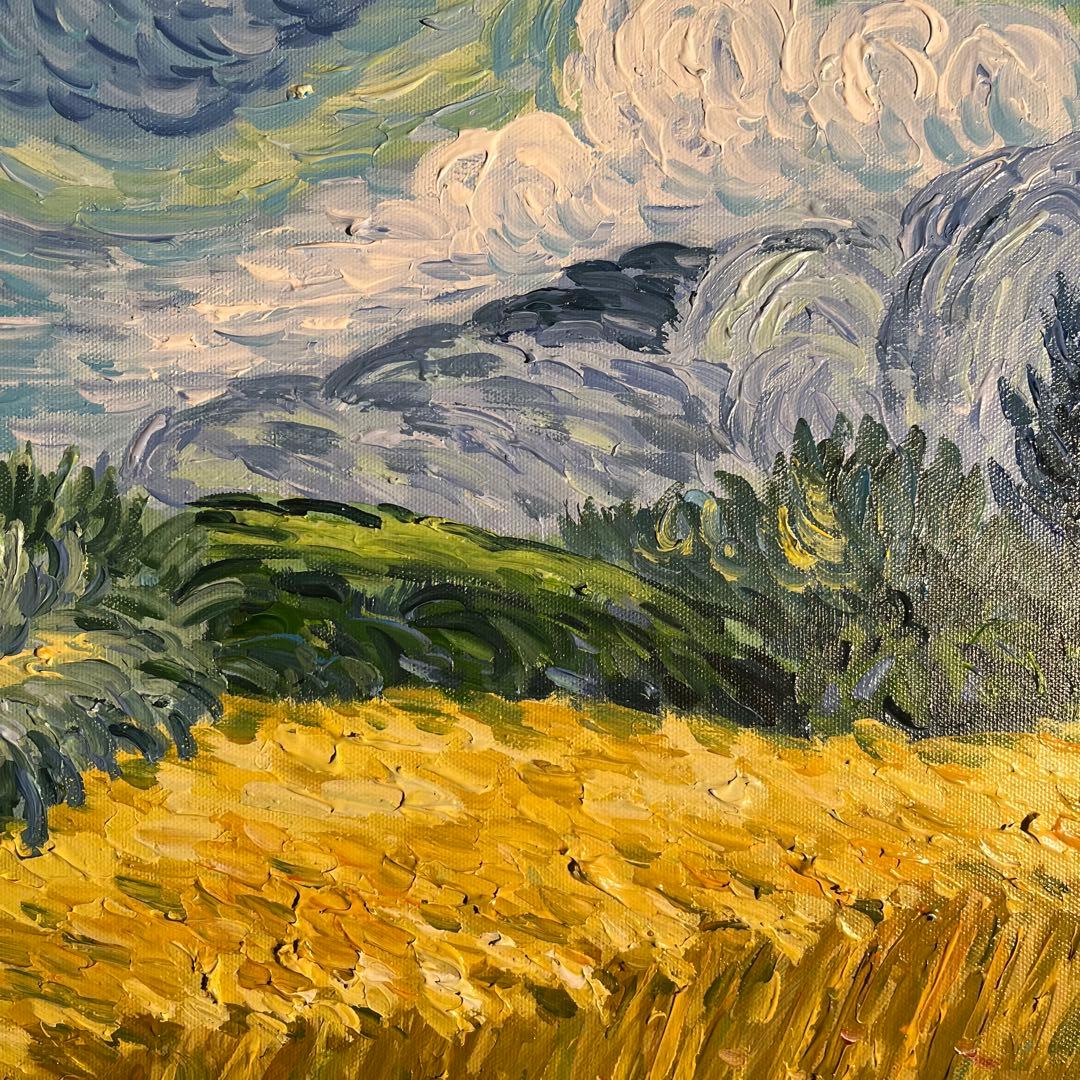 ★秀作★手書き油絵 ゴッホ 糸杉のある麦畑 絵画 額付き インテリア 油彩画 ★秀作★手書き油絵 ゴッホ 糸杉のある麦畑 絵画 額付き インテリア 油彩画