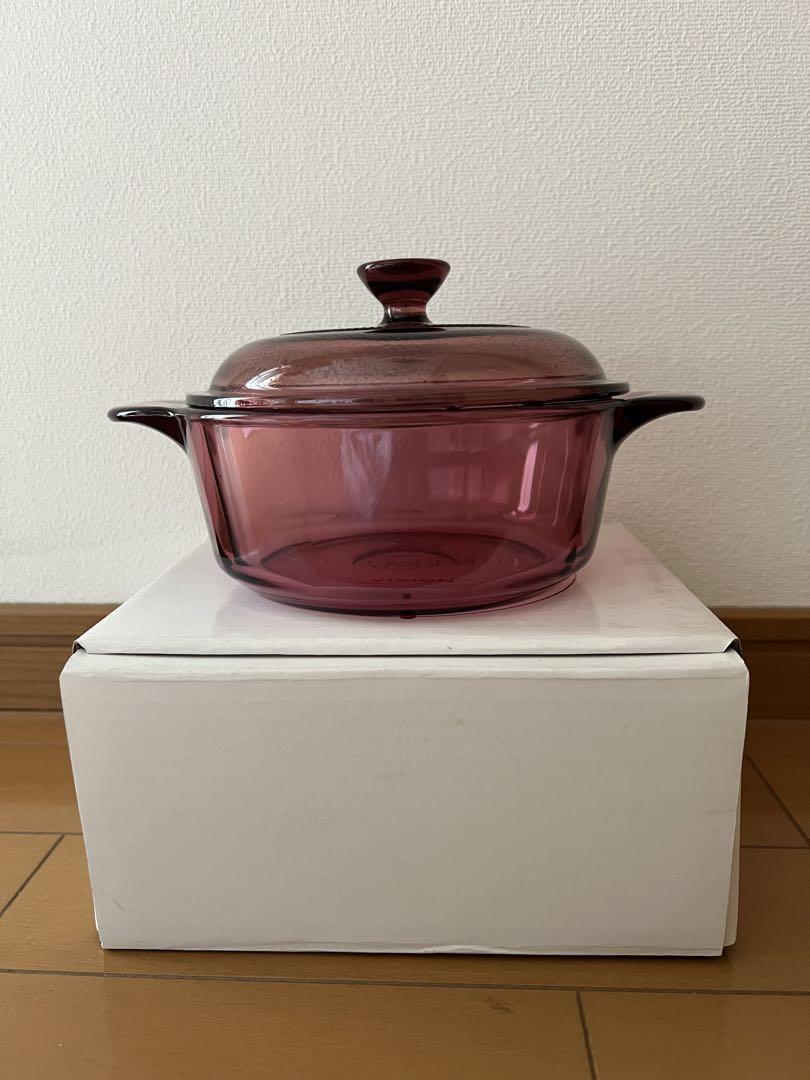 新品未使用VISION CRANBERRY イワキ ピンク ガラス 両手鍋 蓋付