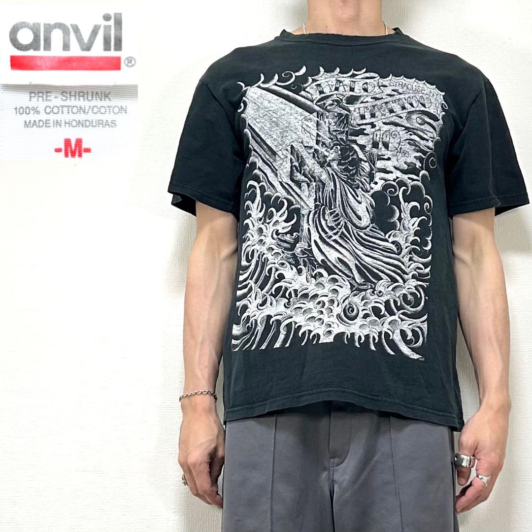 anvil halo tattoo motif print black t