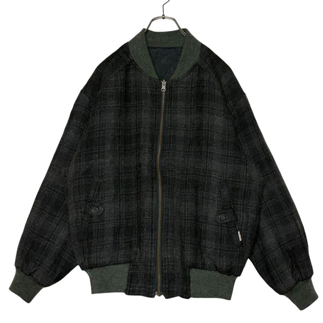 90s 日本製ウールジャケット リバーシブル キルティングブルゾン 黒 M