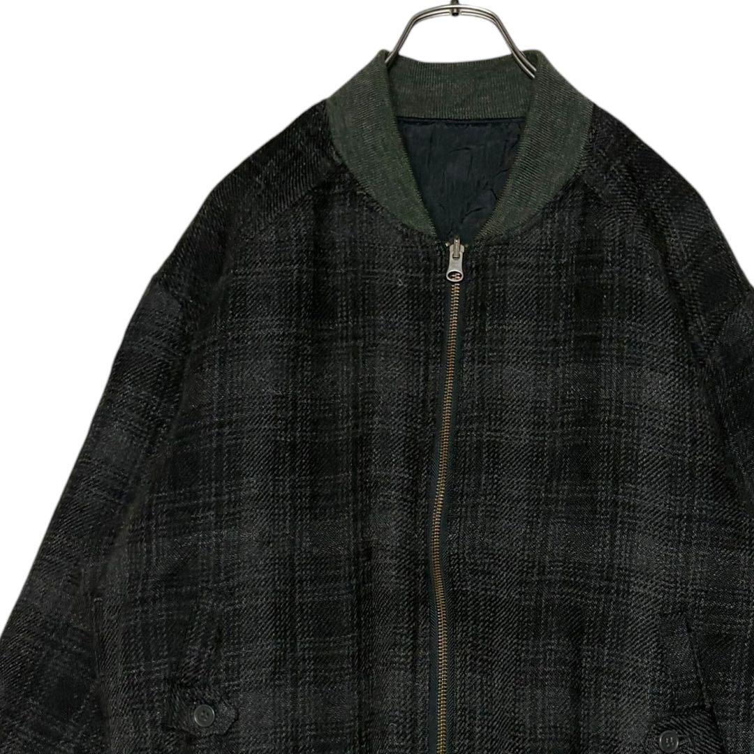 90s 日本製ウールジャケット リバーシブル キルティングブルゾン 黒 M