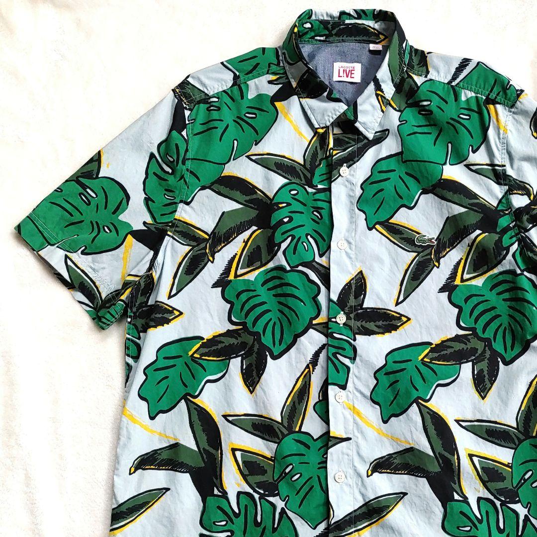 LACOSTE リーフ柄 アロハシャツ 半袖シャツ US M/L 41
