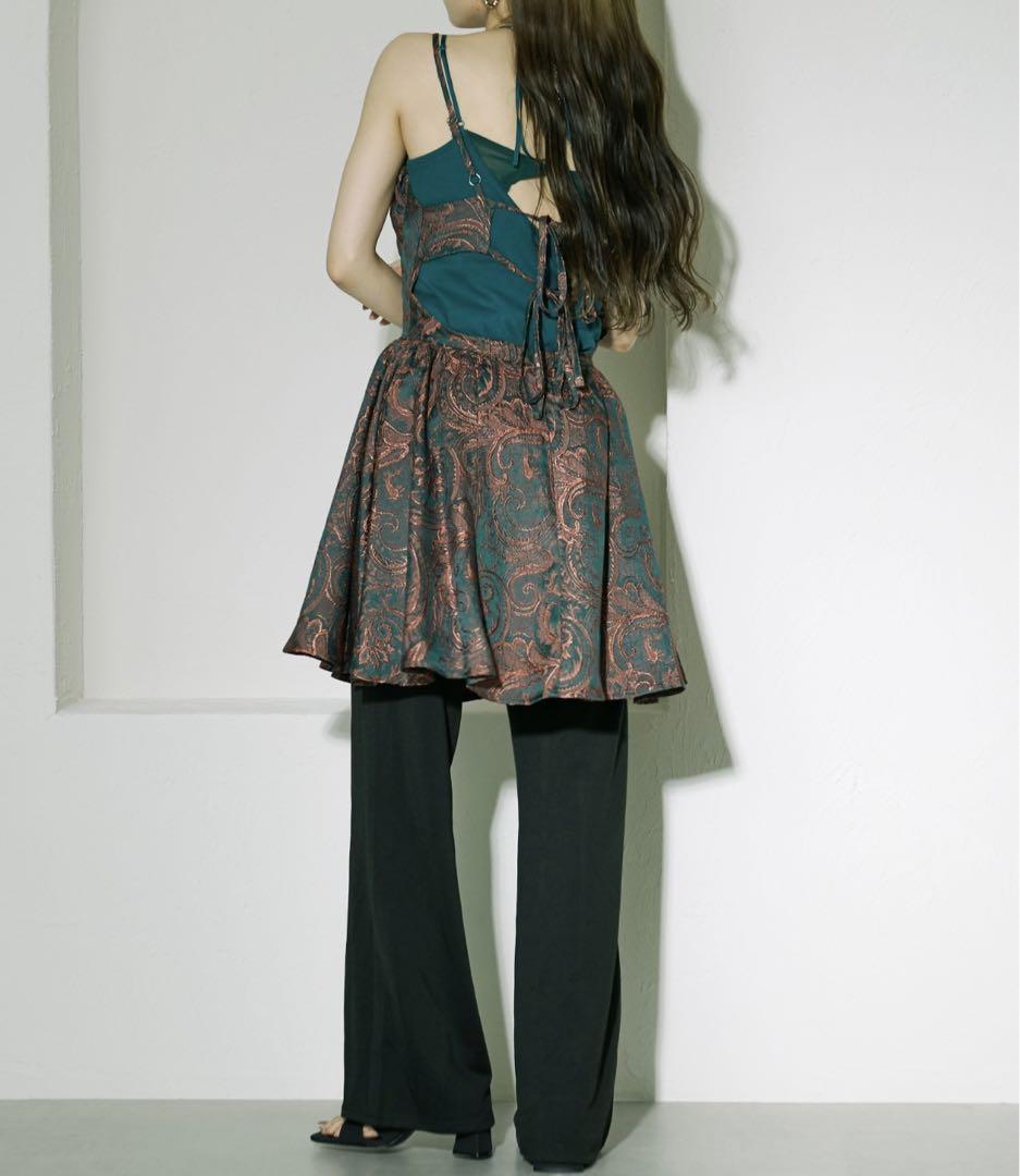 Paisley jacquard チュニックキャミブラウス　グリーン
