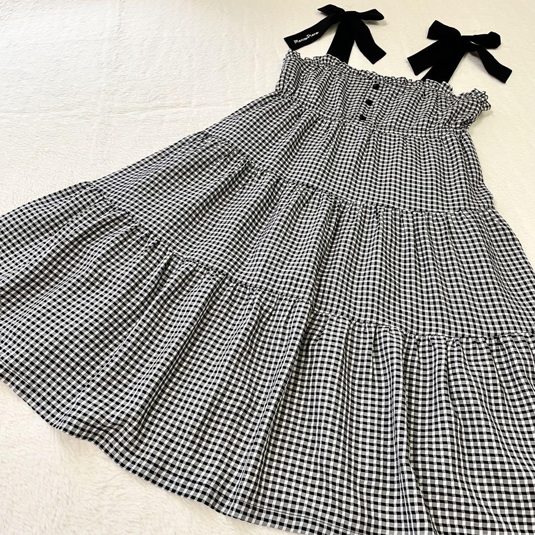 美品《メゾピアノ》チェック キャミワンピース M（150㎝）肩リボン