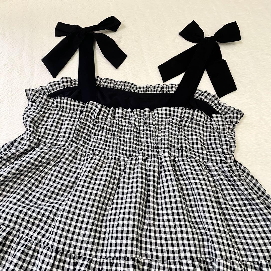 美品《メゾピアノ》チェック キャミワンピース M（150㎝）肩リボン