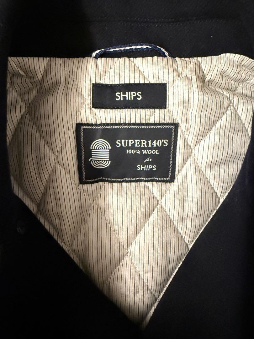 SHIPS スーパー140'S 100%WOOL メルトン シングル ピーコート