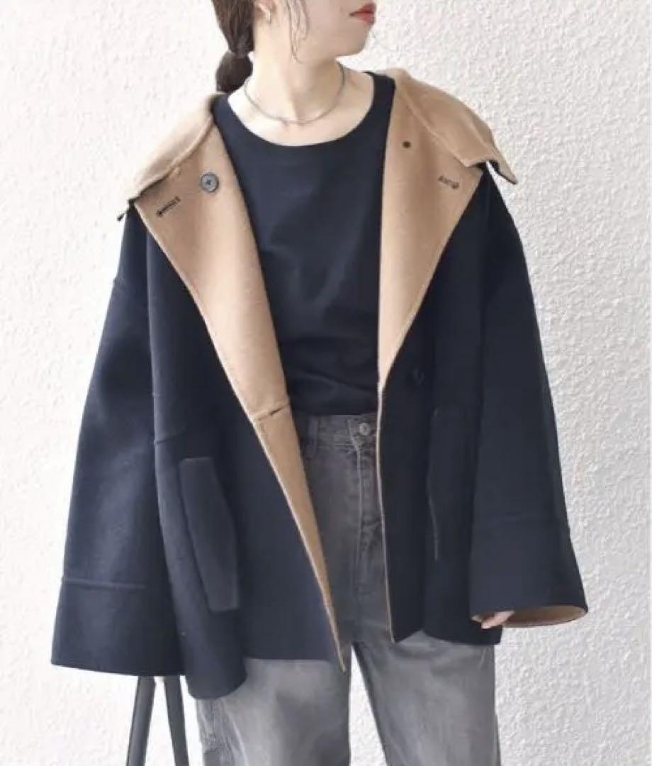SHIPS any: リバー スタンドカラー ポンチョ ショート コート24FW