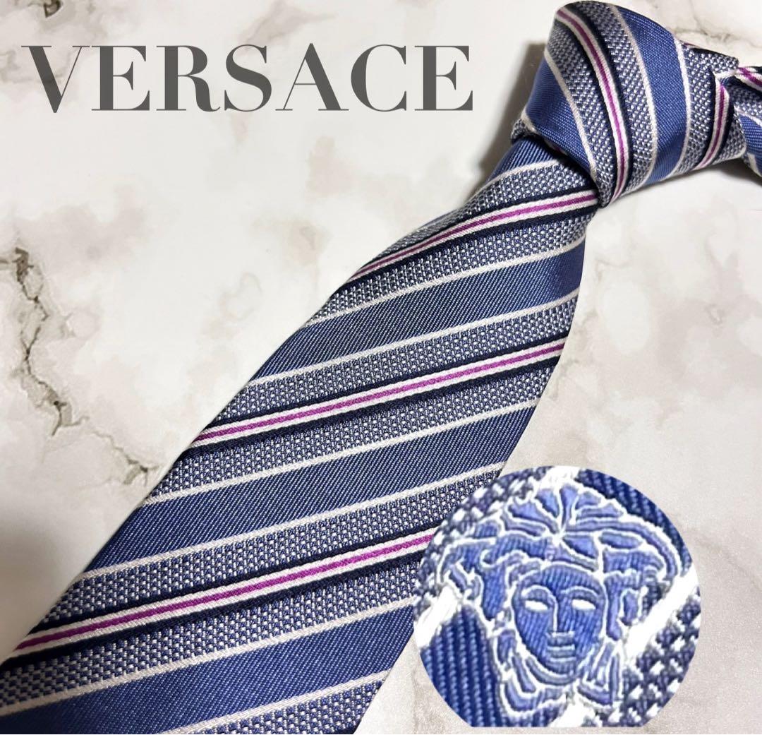 美品　ヴェルサーチ　VERSACE ネクタイ　ストライプ　メデューサ柄　総柄 5,189円