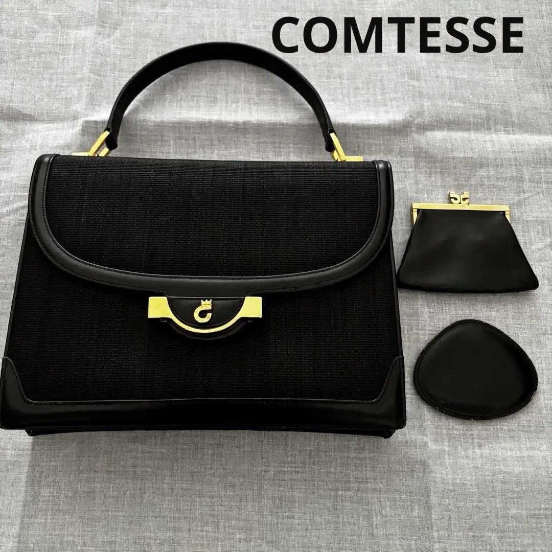 【美品】COMTESSE ホースヘア×レザー ブラック ゴールド金具ハンドバッグ COMTESSE - 【COMTESSE】BLACK ホースヘア×レザー ゴールド金具