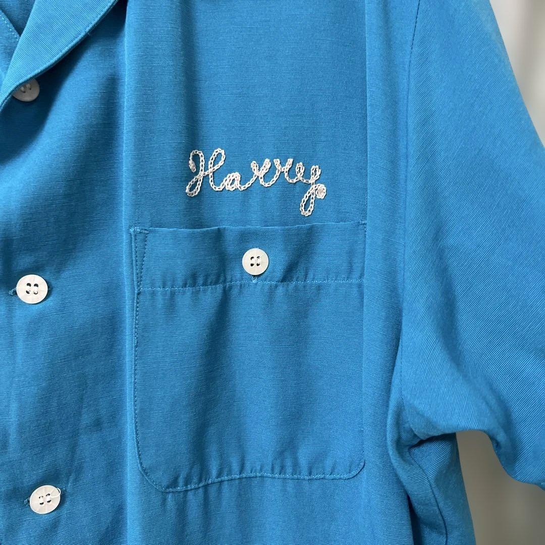 CORISCO 半袖 ボーリングシャツ M ターコイズ　ブルー　レーヨン　シャツ