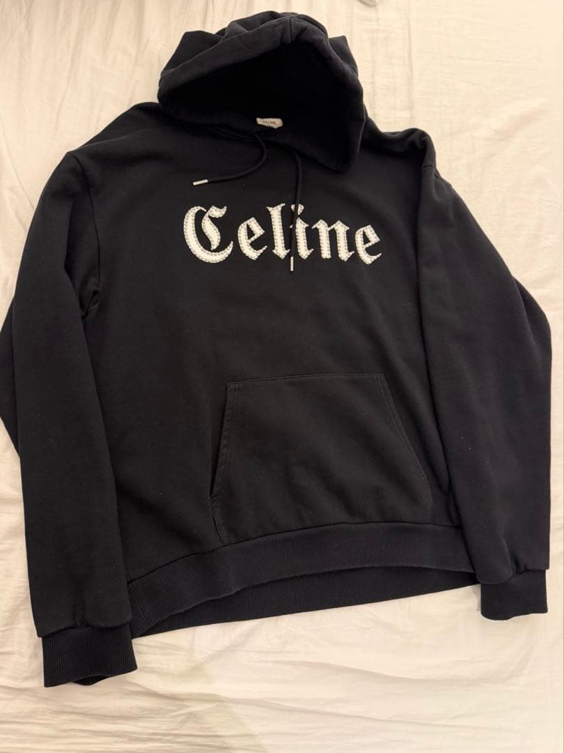 CELINE 22SS セリーヌ スウェット スタッズフロントロゴパーカーXL