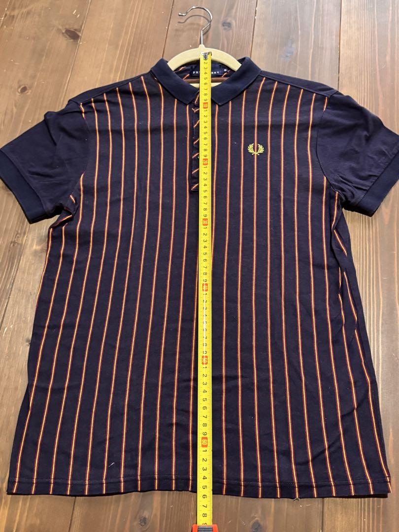 Fred Perry ネイビー/オレンジ ストライプ ポロシャツ S Fred Perry ネイビー/オレンジ ストライプ ポロシャツ S