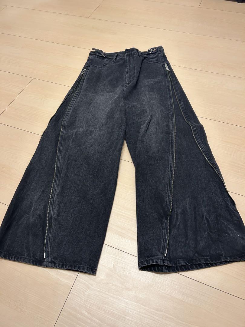 GRANCY】ジップデザイン バギーデニム パンツ ブラック L GRANCY】ジップデザイン バギーデニム パンツ ブラック L