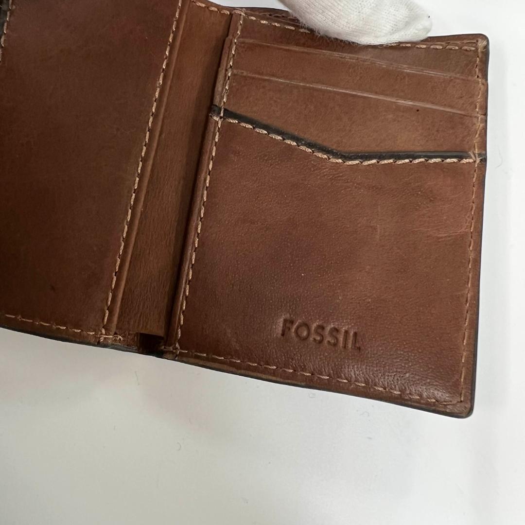 【上質レザー】FOSSIL 三つ折り財布 ブラウン◆コンパクト高機能