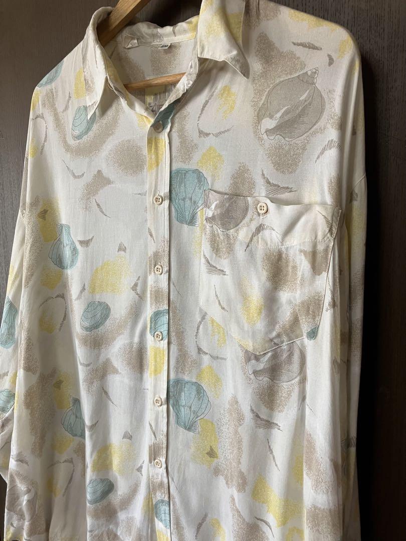 ヴィンテージ Albanes レーヨン 総柄シャツ XXL 貝柄 ユーロ系