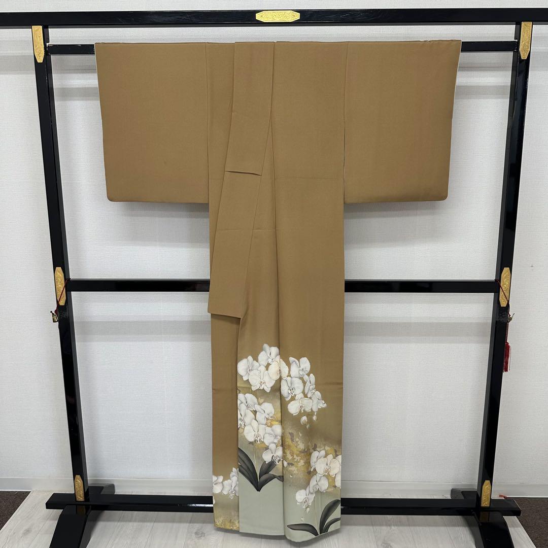 色留袖 美しい胡蝶蘭 暈しに金彩 三つ紋 着物 正絹 袷 広衿 RK