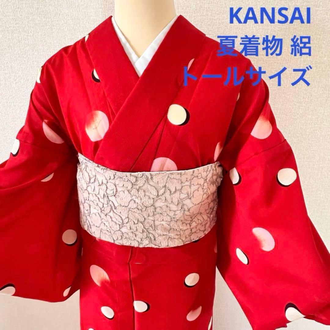KANSAI トールサイズ 洗える夏着物 縦絽 ドット柄 小紋 山本寛斎 絽