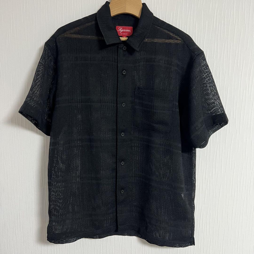 【美品】Supreme 23ss メッシュストライプ SSシャツ 黒 2回のみ