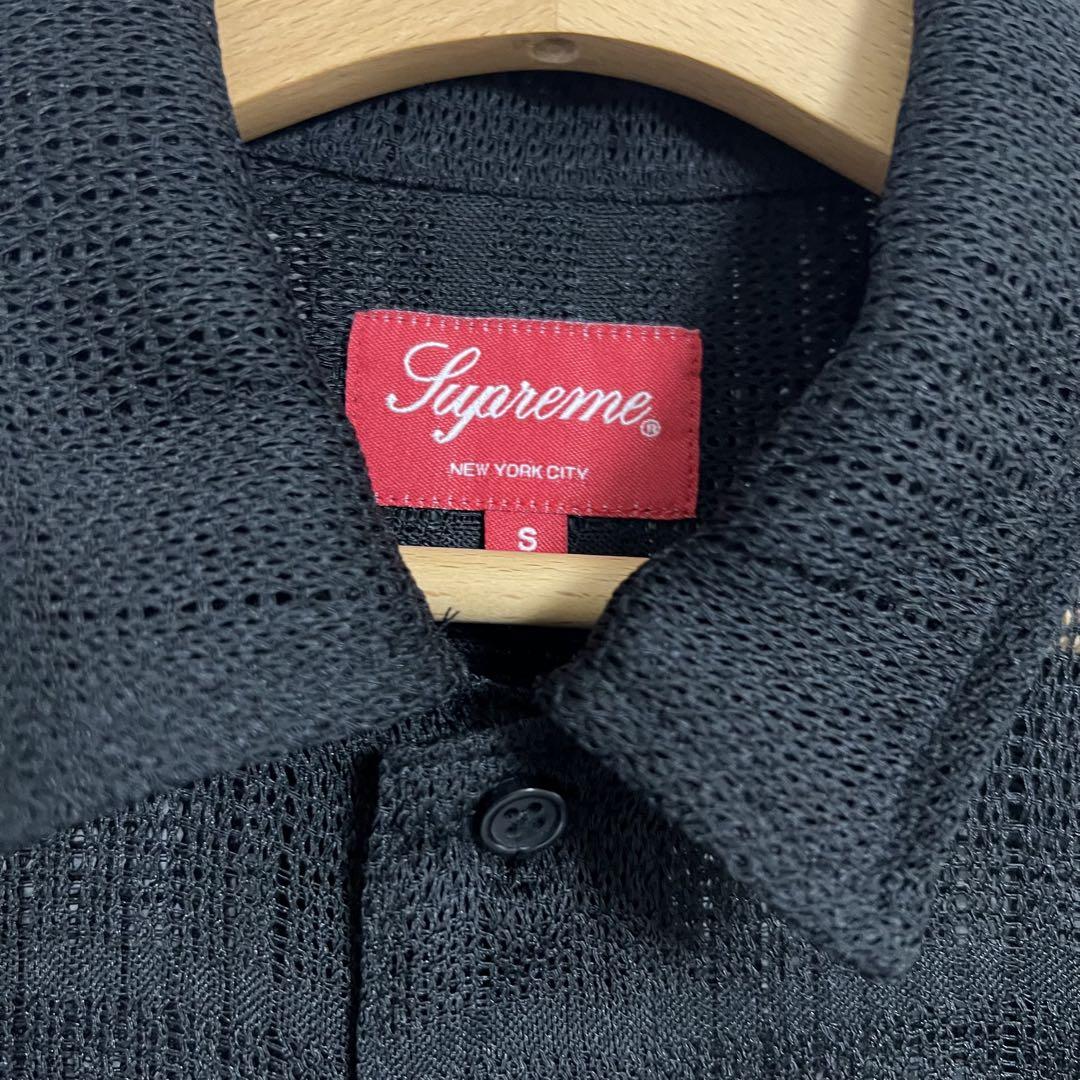 【美品】Supreme 23ss メッシュストライプ SSシャツ 黒 2回のみ