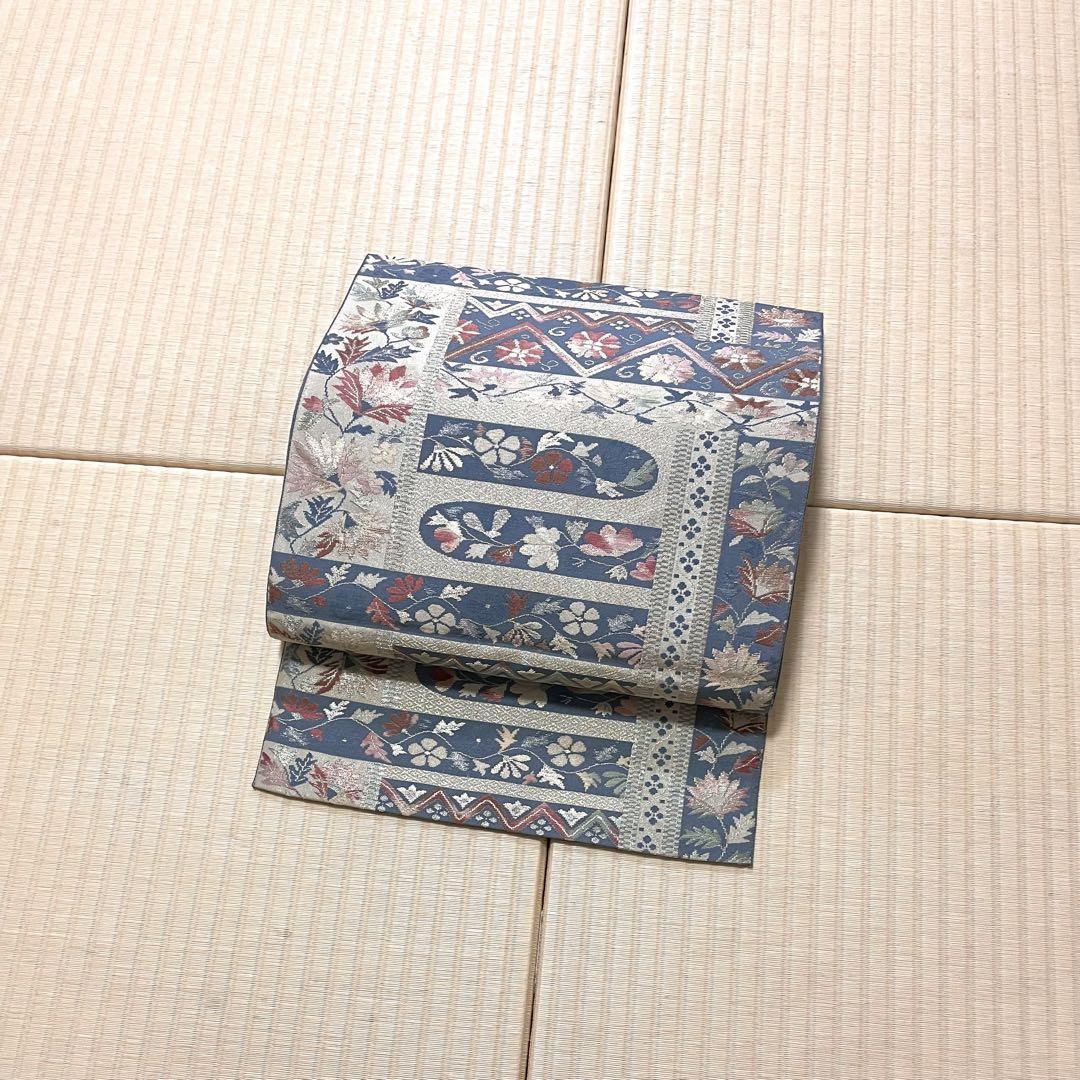 熨斗目花色 金糸 八寸名古屋帯