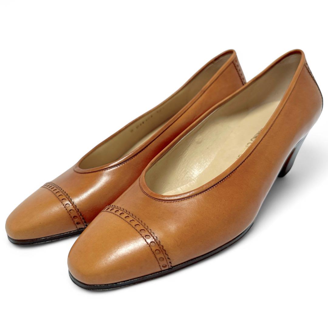極美品✨タニノクリスチー 35.5B/約23㎝ パンプス レザー パンチング 茶