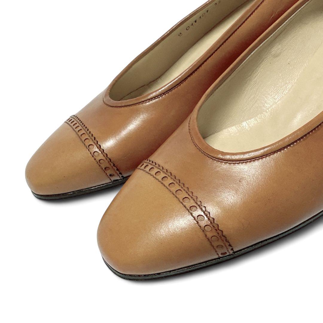 極美品✨タニノクリスチー 35.5B/約23㎝ パンプス レザー パンチング 茶