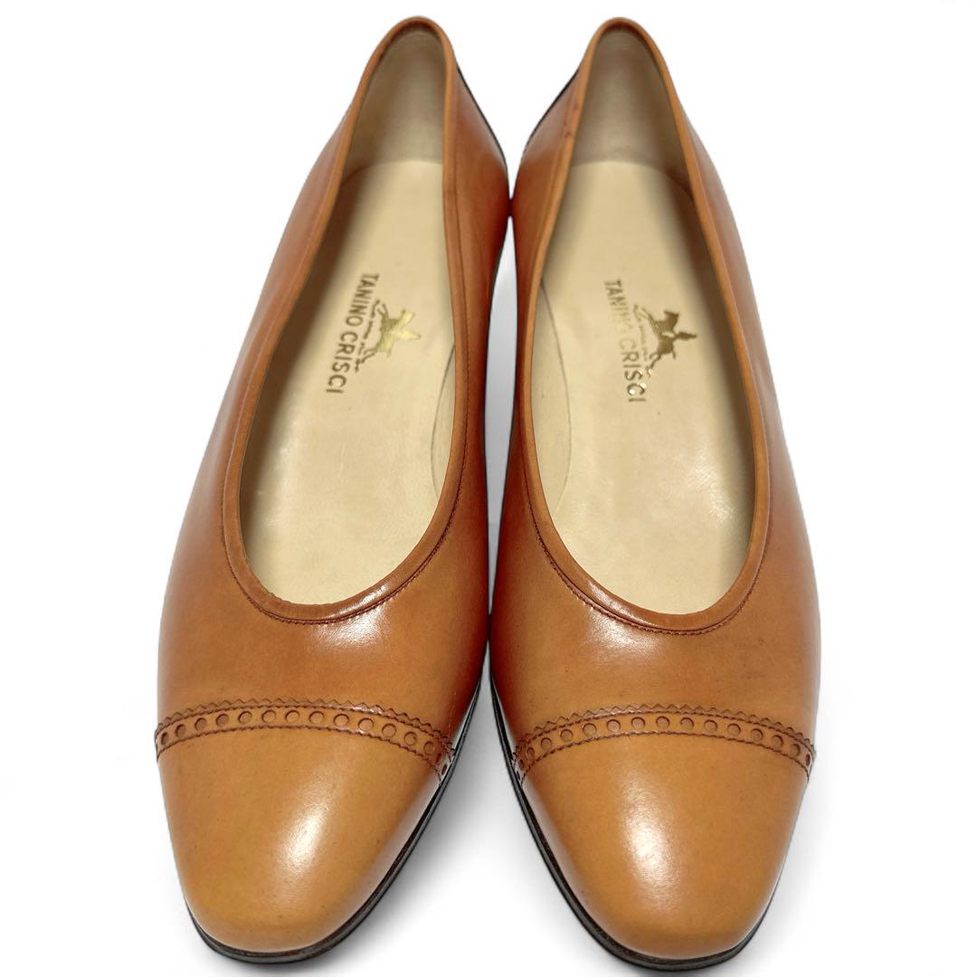 極美品✨タニノクリスチー 35.5B/約23㎝ パンプス レザー パンチング 茶