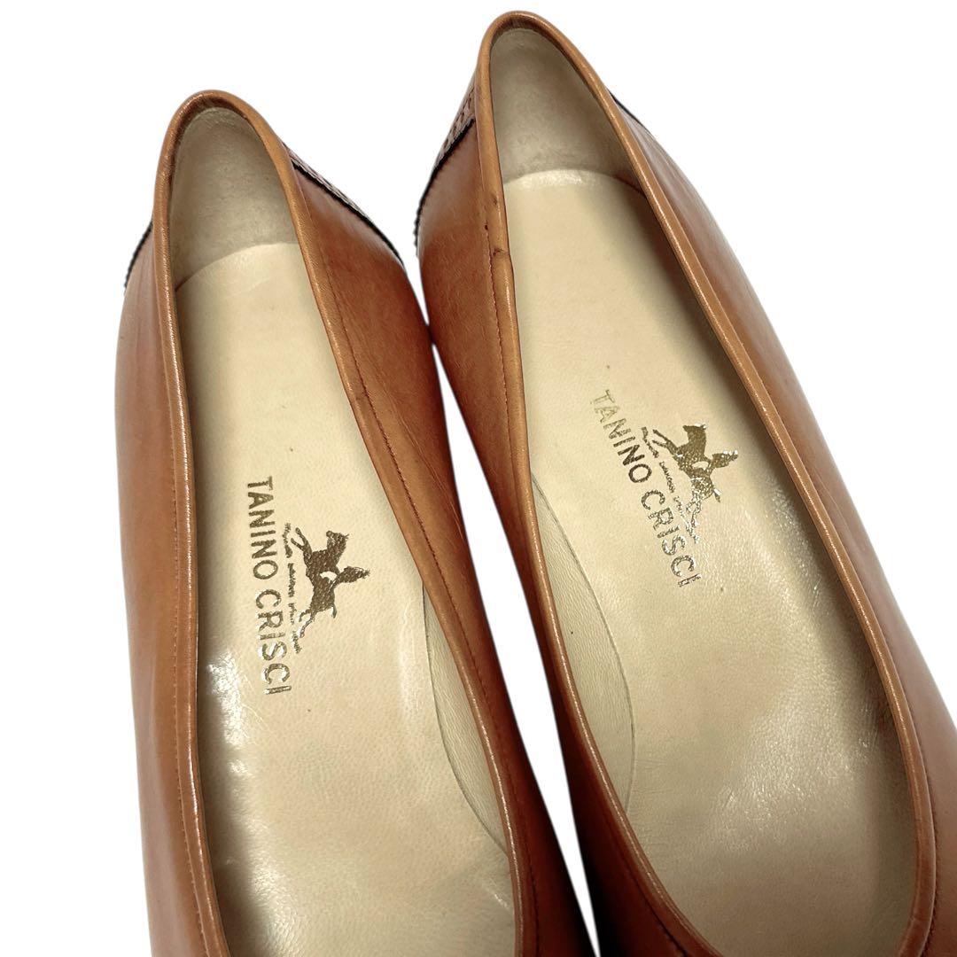 極美品✨タニノクリスチー 35.5B/約23㎝ パンプス レザー パンチング 茶