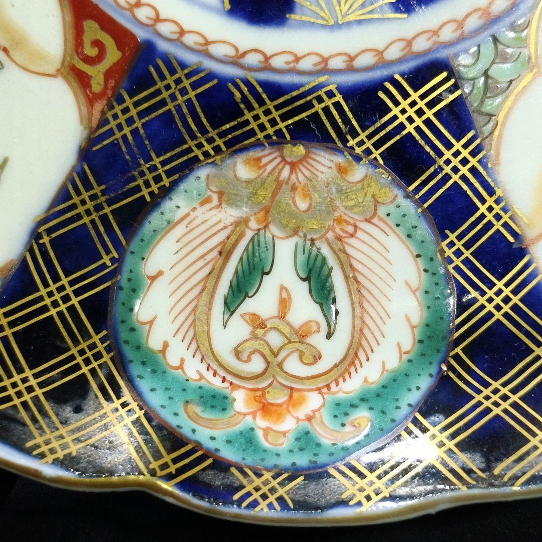 非常に高い品質 古伊万里 色絵金彩 中皿2枚 手描き パイン文 江戸骨董 蒐集家 工芸品