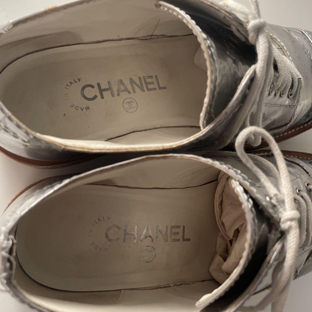 送料無料 日本 シルバー ローファー CHANEL レースアップシューズ メルカリ - 靴