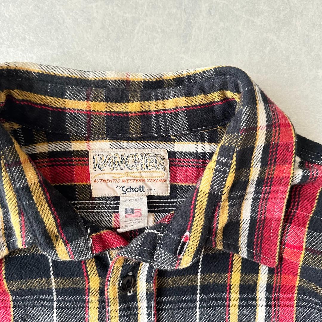 【Schott】ショット バックプリントチェック長袖シャツ M 古着 メンズ