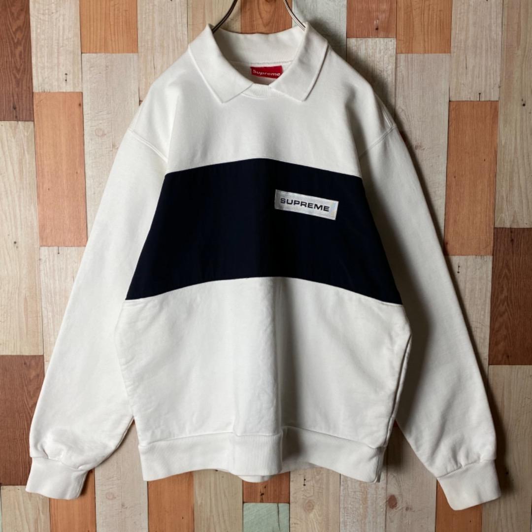 人気即完 Supreme ロゴ刺繍 襟付き スウェット トレーナー M 白 2021 ...