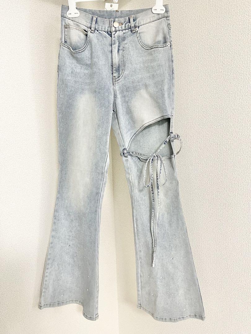 パンツ Ribbon bleach flare denim M me eme Ribbon bleach flare denim M me eme - メルカリ