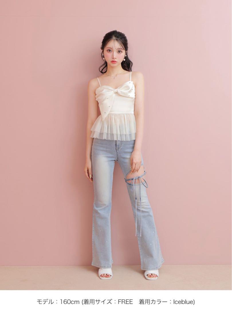 パンツ Ribbon bleach flare denim M me eme Ribbon bleach flare denim M me eme - メルカリ