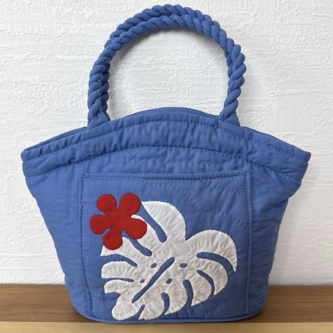 ハワイ購入》新品 ハワイアンキルトバッグ モンステラ ブルー