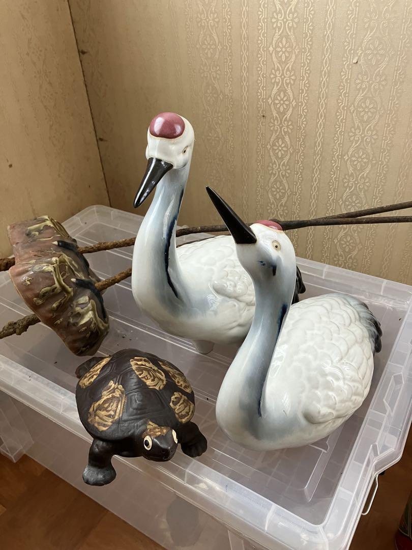 信楽焼 鶴亀3点セット 縁起物 池 ガーデニング 画像1