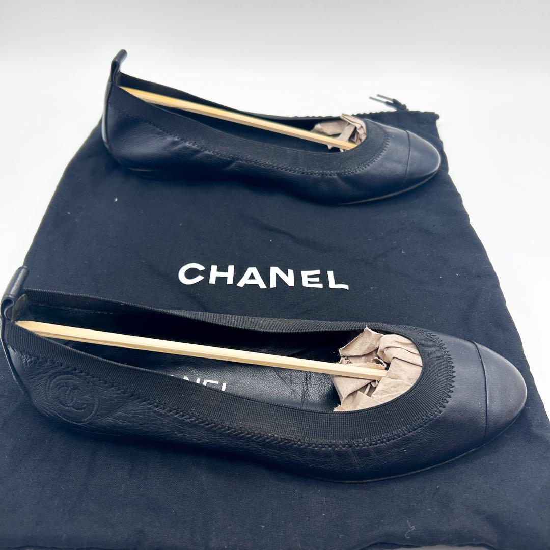 【美品】 CHANEL バレーシューズ ココマーク ブラック レザー 35