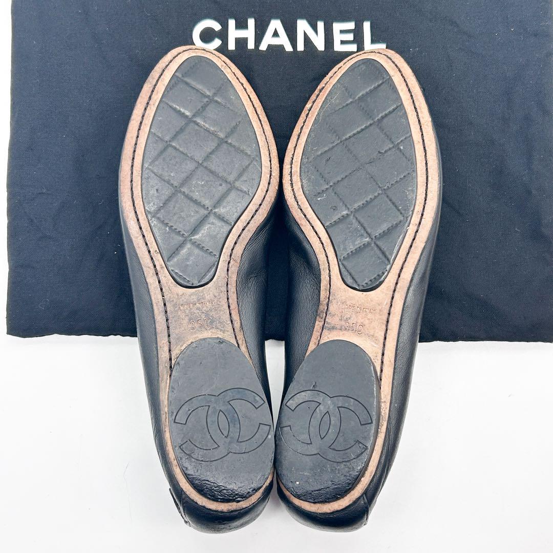 【美品】 CHANEL バレーシューズ ココマーク ブラック レザー 35