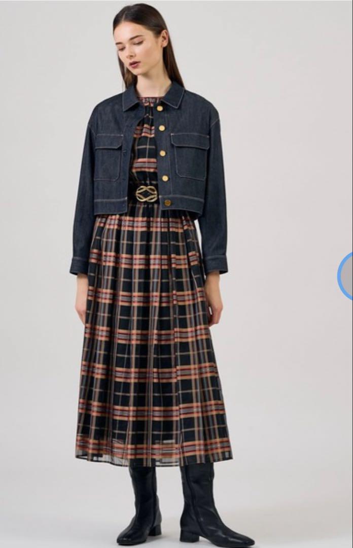 【逸品】 ANAYI シルク 38 シアチェックノースリーブロングワンピース ワンピース